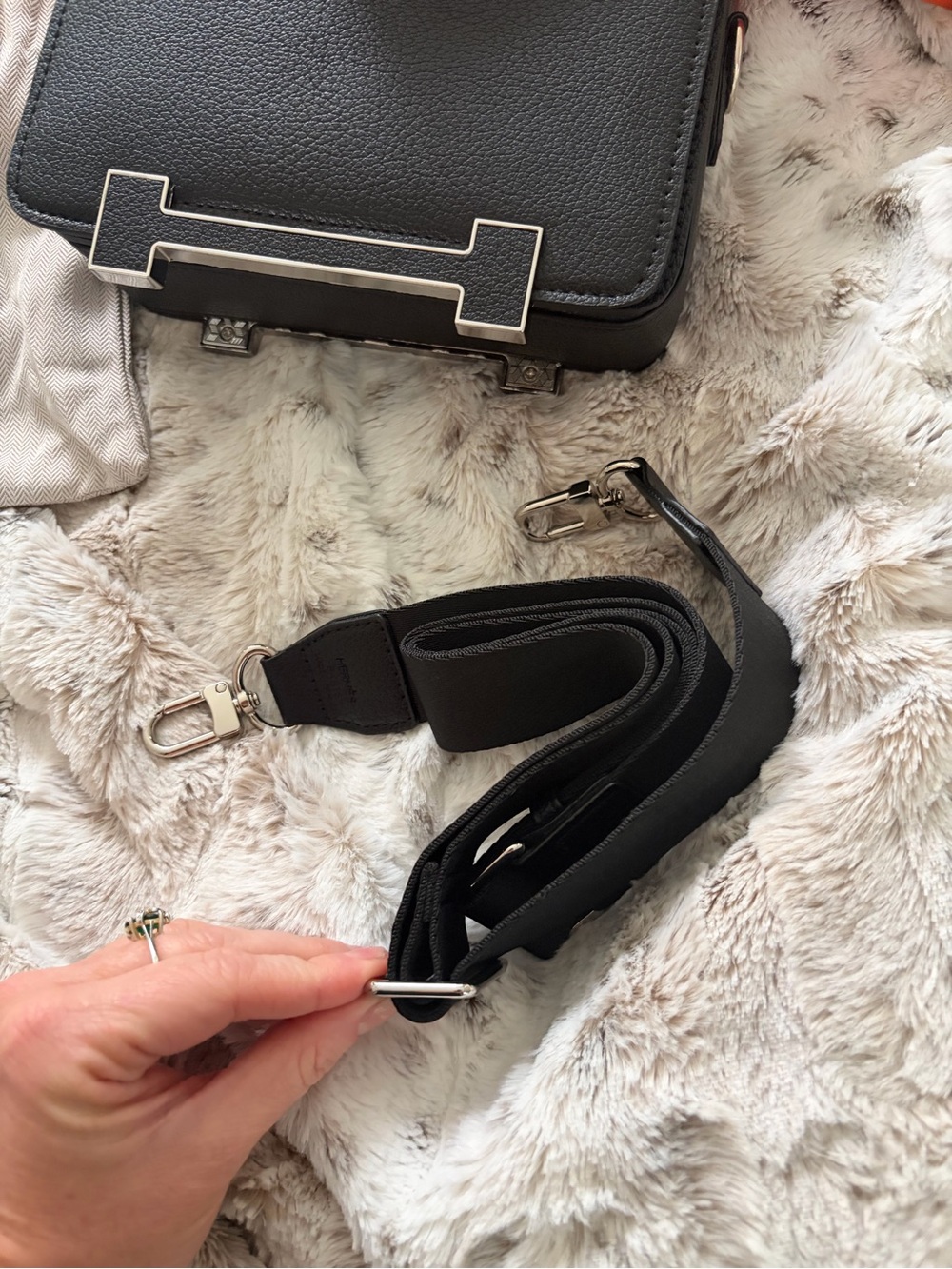 Inspired Black Leather Crossbody with Orange Box Accent - Picture 6 of 10